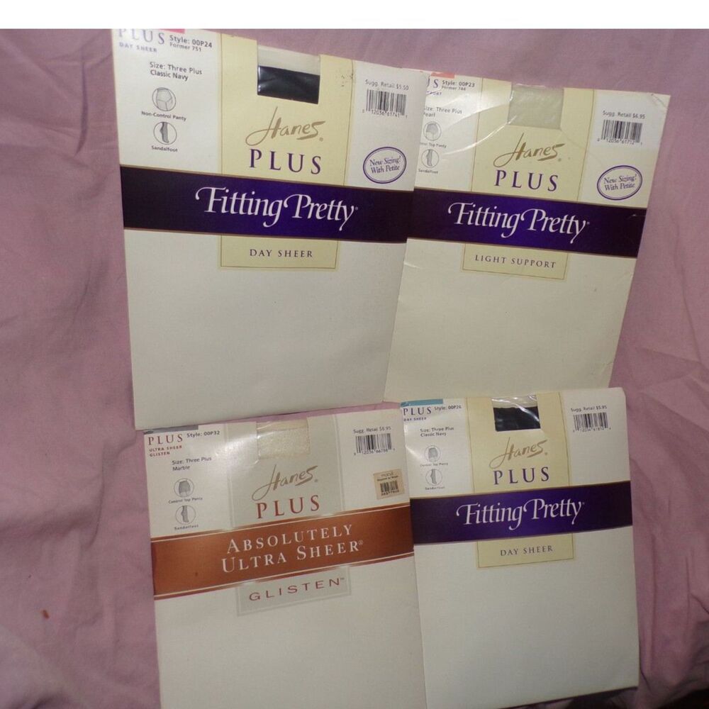 Hanes Plus panty hose stockings size 3 plus lot Navy Pearl and Marble sealed